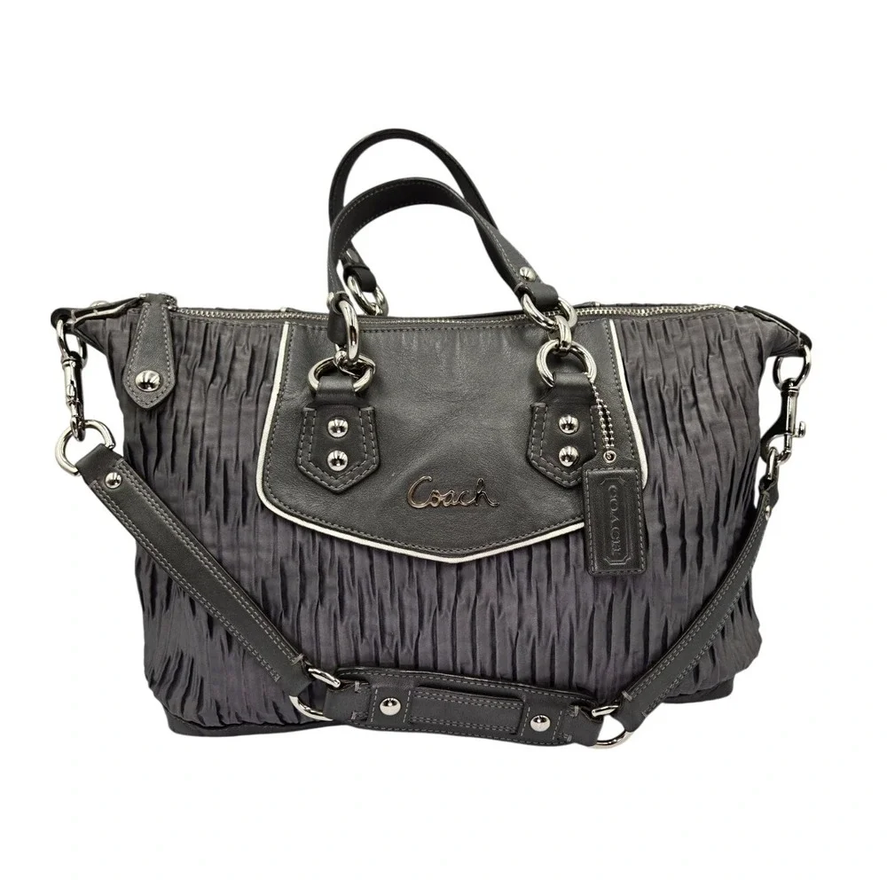 Coach Ashley Gathered Satin Satchel Bag Gray